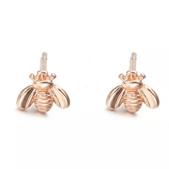 Jewelry - New 18K Rose Gold Bee Stud Earrings